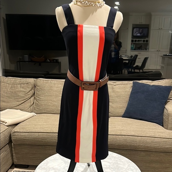 Diane Von Furstenberg Knit Black Dress with Red and White...